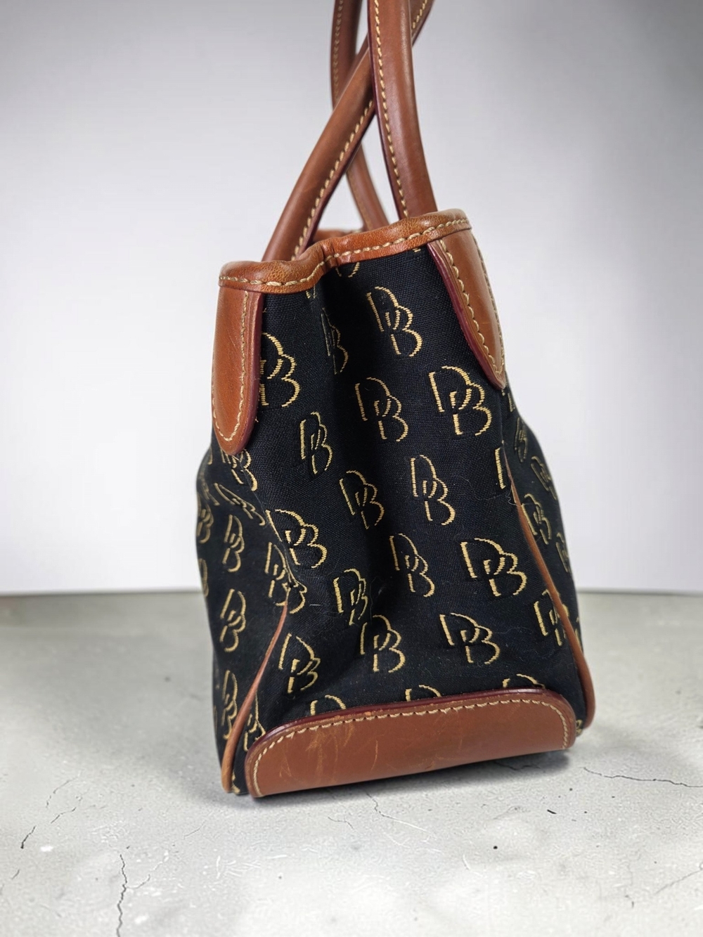 Dooney & Bourke Black Monogram Satchel with Brown Leather Trim - Picture 3 of 16
